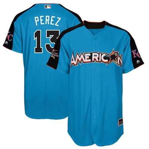 Royals #13 Salvador Perez Blue All-Star American League Stitched MLB Jersey - Click Image to Close